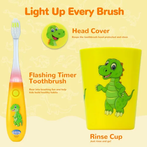 Miniatura 2 de Cepillo de dientes para niños de Lily's Home con temporizador intermitente y cerdas suaves, taza de enjuague y tapa - Divertido temporizador de 2