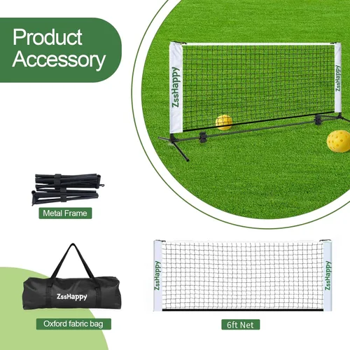 Miniatura 4 de Mini red de pickleball blanca de 6 pies, red de práctica portátil de configuración rápida para interiores y exteriores, tomas de inmersión