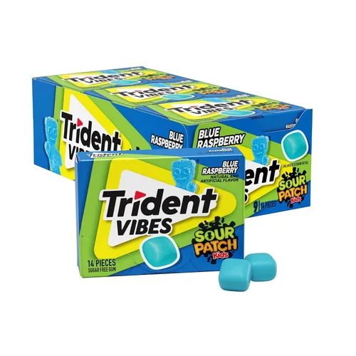 Miniatura 22 de Trident Vibes SOUR PATCH KIDS - Goma de mascar sin azúcar de frambuesa azul, 4 botellas de 40 piezas (160 piezas en total)