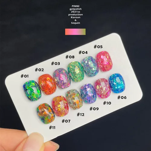 Miniatura 5 de PINNI - Juego de 12 esmaltes de uñas de gel holográficos con purpurina de camaleón, lentejuelas grandes, semipermanente UV LED, esmalte de uñas
