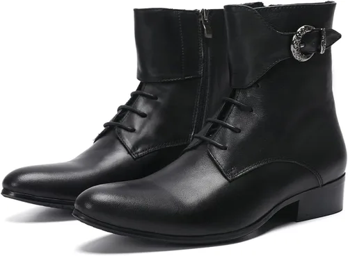 Miniatura 8 de Santimon Botas vaqueras para hombre, vestido formal, botas Chelsea de cuero genuino, botas casuales Patry de moda occidental, formal, baile