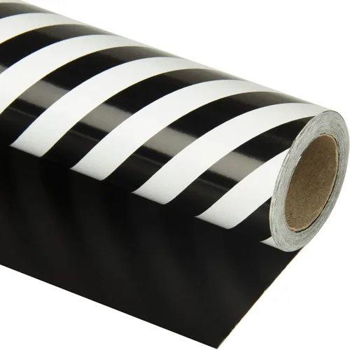 WRAPAHOLIC Papel de regalo reversible negro de 30 pulgadas, papel de regalo a rayas negras para cumpleaños, vacaciones, bodas, baby shower, 30