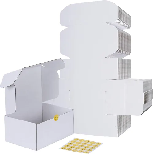 Miniatura 53 de RLAVBL Juego de 25 cajas de envío de 10 x 8 x 3, caja de cartón corrugado blanca para embalaje, correo, negocios Blanco