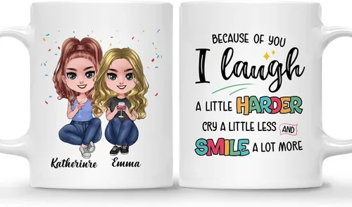 Miniatura 11 de Gossby Taza de café personalizada de la amistad, regalo personalizado Besites para mujeres con diseño de muñeca, nombre, cita – cumpleaños, Navidad