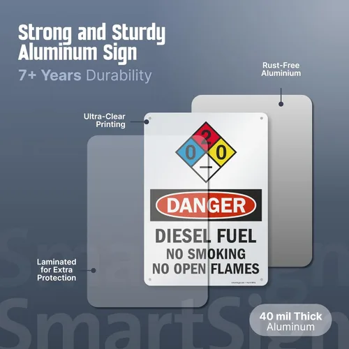 Miniatura 5 de SmartSign -S-9401-AL Letrero NFPA "Danger - Combustible Diesel, No Smoking No Open Flames" Aluminio de 10" x 14" - Negro/Rojo sobre Blanco
