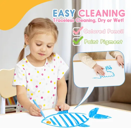 Miniatura 4 de Juego de mesa y silla para niños con patas antideslizantes ajustables seguras para niños pequeños, escritorio a prueba de actividades y graffiti