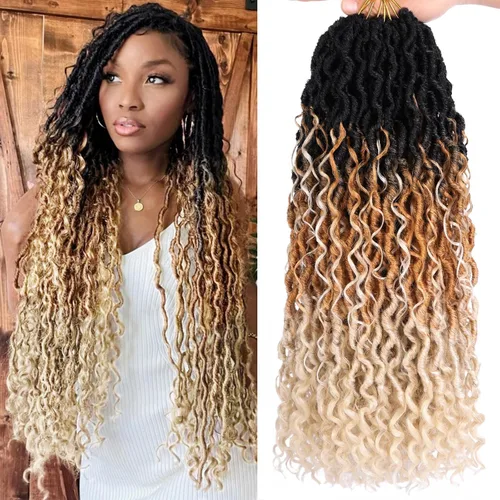 Miniatura 10 de Extensiones de cabello sintético de ganchillo de 24 pulgadas con extremos rizados, extensiones de cabello sintético con extremos rizados, trenzas