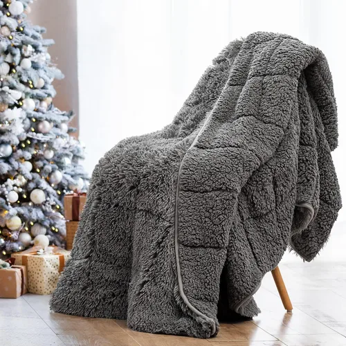 Miniatura 14 de Wemore Manta larga de pelo sintético lanudo con peso, acogedora y esponjosa, manta de pelo largo Sherpa para adultos de 15 libras, manta pesada