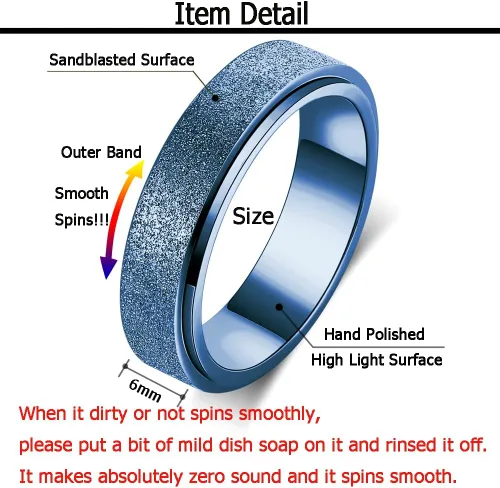 Miniatura 2 de AmorArtSky Anillo para ansiedad para mujeres y hombres, anillo antiansiedad para aliviar el estrés, anillo giratorio de acero inoxidable de titanio