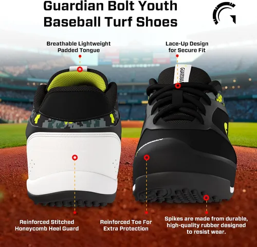 Miniatura 3 de Guardian Bolt - Zapatos de béisbol para césped juvenil, tacos de béisbol para niños y niñas, zapatos de sóftbol, ligeros, de apoyo, diseño cómodo