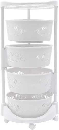 Kaibrite Estante giratorio de almacenamiento de cocina, cesta giratoria de múltiples capas con ruedas, para baño, lavandería, garaje, color blanco