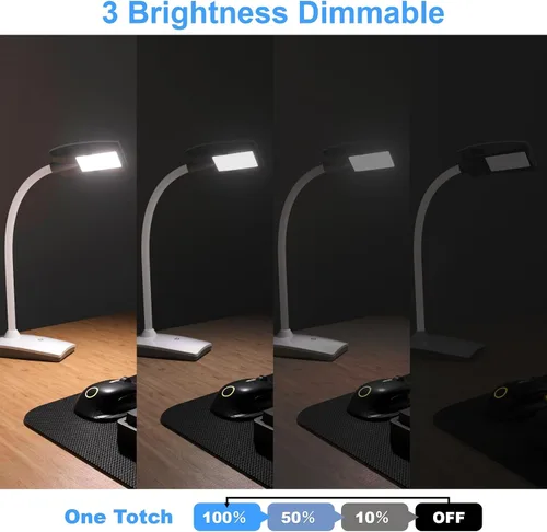 Miniatura 2 de Lámpara de escritorio LED de 3 brillos regulable para cuidado de los ojos, lámpara de mesa blanca flexible de cuello de cisne táctil, luz