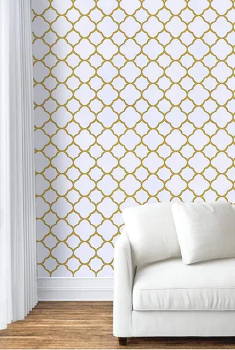 Miniatura 3 de Safiyya Papel tapiz despegable y adhesivo de 393" x 17.7 pulgadas, papel de contacto dorado blanco, autoadhesivo, removible, papel tapiz moderno