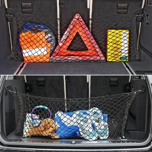Miniatura 6 de Red de carga trasera para automóvil, organizador de red elástica ajustable universal para almacenamiento de carga en maletero compatible con SUV