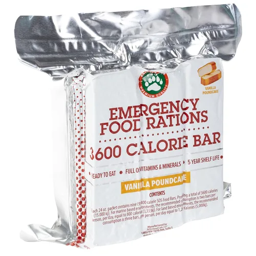 Grizzly Gear Raciones alimentarias de emergencia, barra de pastel de vainilla de 3600 calorías (paquete de 5) – 15 días, suministro de valor de 360