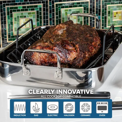 Miniatura 5 de Viking Bandeja para Asar de Acero Inoxidable de 3 Capas con Rejilla Antiadherente, Utensilios de Cocina de 16 x 13 Pulgadas, Excelente para Pavo
