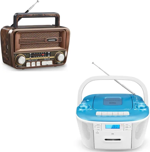 Gelielim Radio portátil AM FM y reproductor de casete de CD Boombox Combo, radio portátil AM/FM para el hogar, sonido estéreo, grabación de cinta,