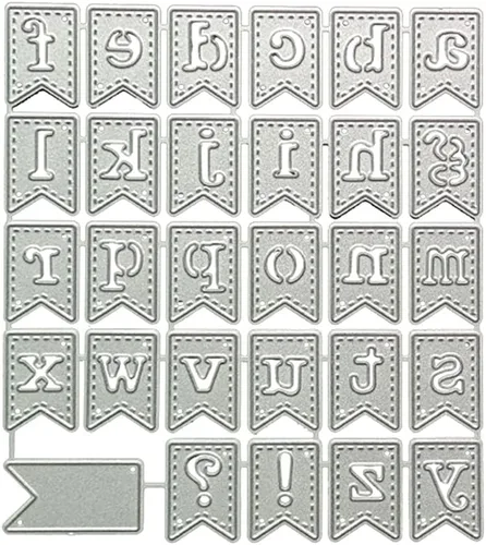 Plantilla de bandera de alfabeto, troqueles de corte de acero al carbono, álbum de recortes, álbum de fotos, grabado, tarjetas de papel, plantillas,