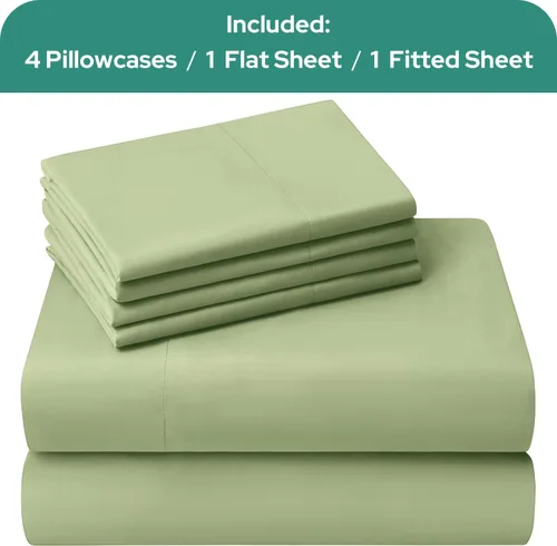 Miniatura 4 de HOMEIDEAS Sábanas de cama tamaño Queen – Juego de 6 piezas (verde salvia) – Sábanas de microfibra cepillada extra suave 1800, bolsillo profundo, sin