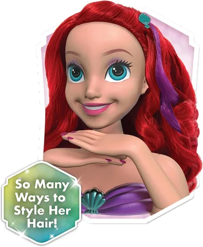Miniatura 4 de Disney Princess Shimmer Spa Ariel - Cabezal de peinado de 8 pulgadas, 20 piezas, pelo rojo, juego de simulación, juguetes para niños a partir de 3