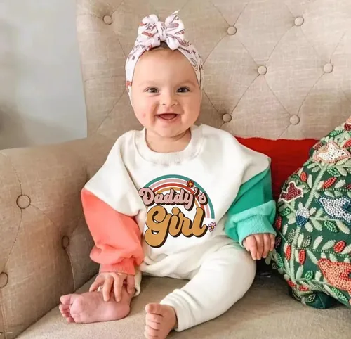 Miniatura 3 de DuAnyozu Ropa de otoño para bebé niña, sudadera de gran tamaño, con bloques de color, cuello redondo, lindo atuendo