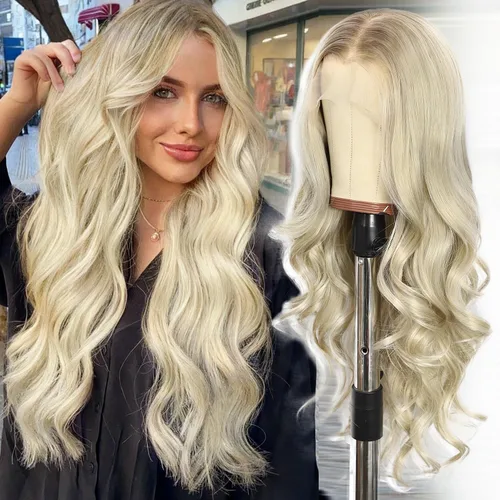 Miniatura 34 de SAPPHIREWIGS Peluca rubia con encaje frontal, pelucas largas y onduladas para mujer, pelucas de color rubio ceniza, resistentes al calor, para Mix