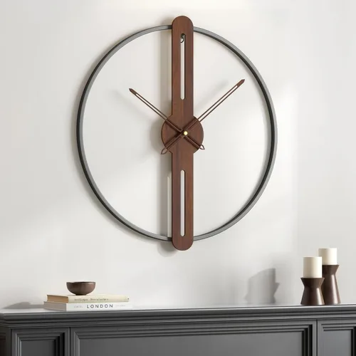 Miniatura 34 de Reloj de pared negro de 16 pulgadas decorativo, moderno reloj de metal para sala de estar, funciona con pilas, silencioso, sin tictac, números