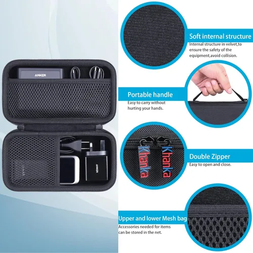 Miniatura 3 de khanka Funda de viaje rígida de repuesto para base de carga Anker de 100 W + Anker Prime 27,650 mAh, 250 W / 20,000 mAh 200 W PowerBank (solo funda).