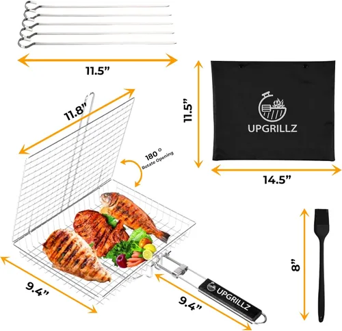 Miniatura 2 de UPGRILLZ Cestas de Parrilla para Pescado para Parrilla al Aire Libre de Verduras, Rejilla para Asar Pescado para Parrilla, Cesta de Parrilla BBQ