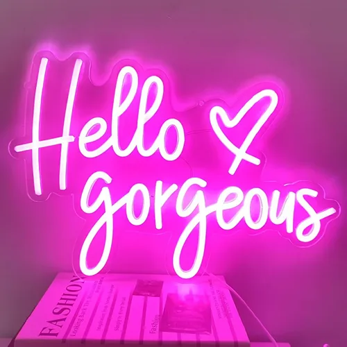 Miniatura 22 de Letrero de neón LED con texto en inglés «Hello Gorgeous LED», luz nocturna de neón para pared, fiesta de cumpleaños, boda, bar, club, decoración