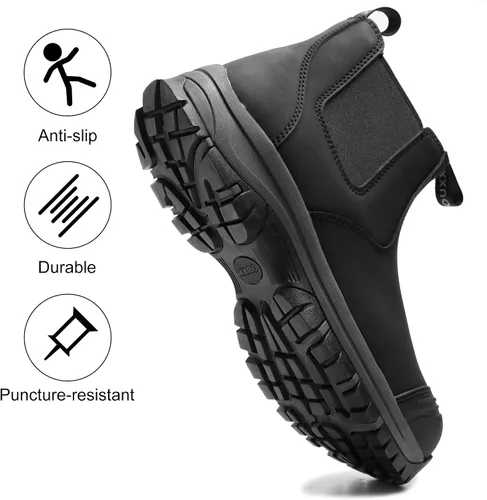 Miniatura 4 de Botas de trabajo Chelsea con punta de acero para hombre, botas de seguridad certificadas ASTM F2413-18, botas de construcción de cuero impermeables