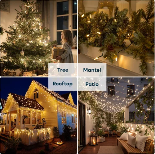 Miniatura 9 de Joiedomi Guirnalda de luces LED de Navidad, 2 x 50 unidades, 31.4 pies, funciona con pilas, con 8 modos, cable verde multifunción para decoración