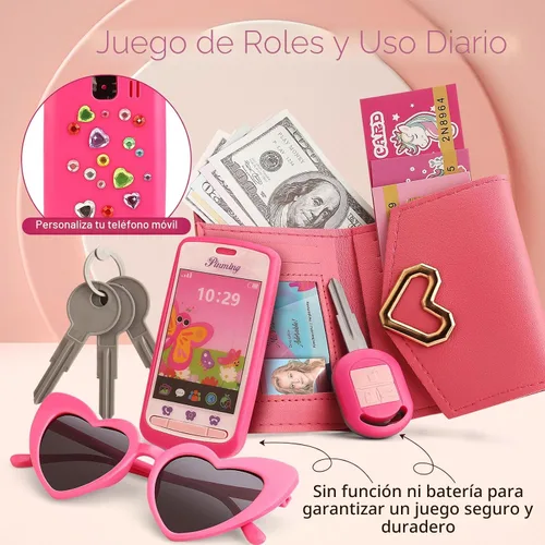 Miniatura 2 de Maquillaje de simulación para niños pequeños de 3 a 5 años, monederos para niñas de 4 a 6 años, monederos para niñas pequeñas con accesorios