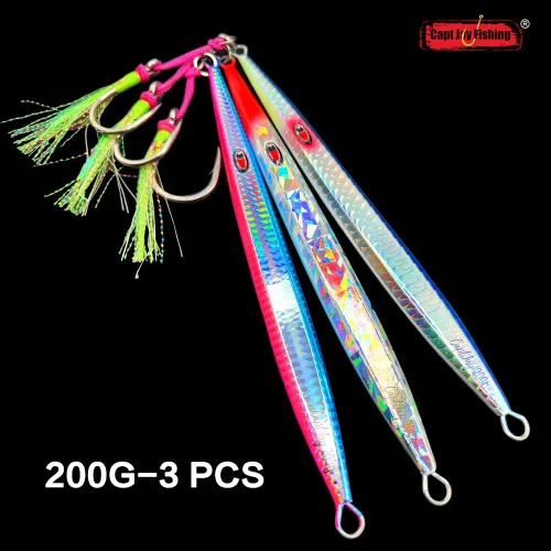 Miniatura 5 de Señuelos de lanzamiento de Jigging de velocidad de agua salada Señuelos artificiales de jigging vertical 7.05 oz Multi Color OBX (Paquete de 3)