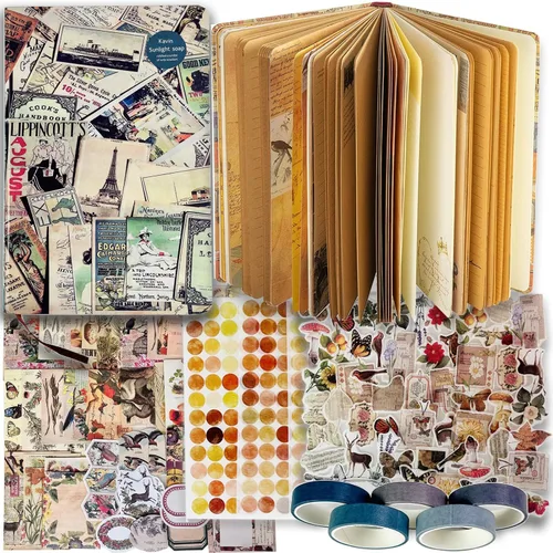 SaFeHoM 212 Pcs DIY Vintage Journal Set for Women Gifts Scrapbook Diary Supplies including Aesthetic Journals, Scrapbook Paper, Washi Stickers,