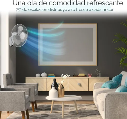 Miniatura 6 de Comfort Zone Ventilador de montaje en pared de 16 pulgadas con control remoto, funcionamiento silencioso de 3 velocidades, temporizador, inclinación