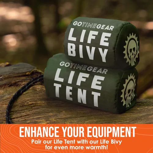 Miniatura 8 de Go Time Gear Tienda de campaña de supervivencia • Tienda de campaña de tubo de emergencia Mylar para 2 personas + Paracord • Protección para todo