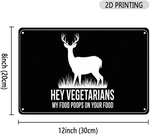 Miniatura 4 de Hey Vegetarians My Food Poops on Your Food Tin Sign Vintage Deer Silhouette Metal Sign Print Aesthetic for Garden Yard Bar Porch Home Bedroom