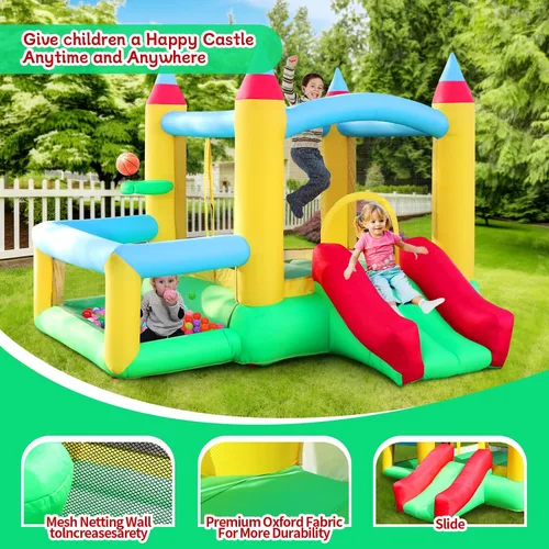 Miniatura 2 de WELLFUNTIME - Casa inflable para saltar con tobogán, 107x106x80 pulgadas, castillo hinchable con soplador y piscina de pelotas, juego de baloncesto