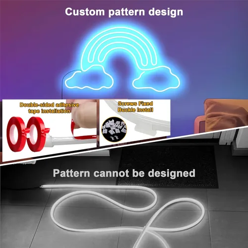 Miniatura 4 de Cozylady 40 pies (20 pies * 2 rollos) luces de cuerda LED RGB de neón para dormitorio, lámpara de tira LED de 12 m con cinta adhesiva de doble cara