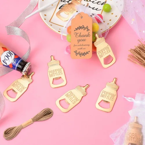 Miniatura 4 de 50 unidades de abrebotellas para baby shower, regalos de fiesta para invitados, bonitos abrebotellas decoraciones con bolsas de organza, regalos