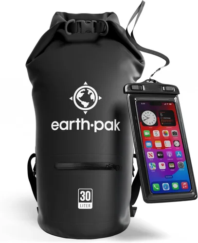 Earth Pak Bolsa seca impermeable con bolsillo con cremallera, mochila impermeable para mantener el equipo seco Negro