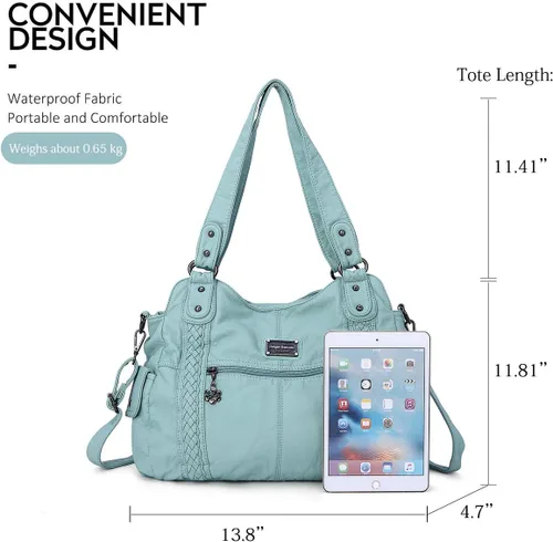 Miniatura 102 de Angel Barcelo - Bolsa de hombro amplia para mujer, diseño Hobo, cuero lavado