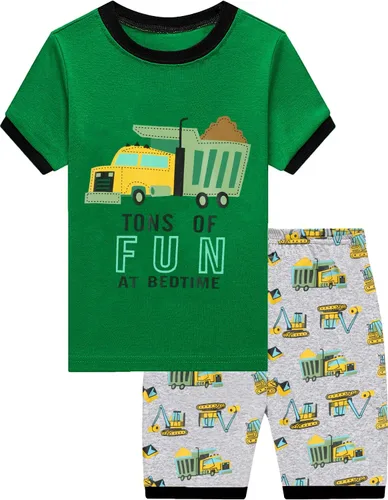 Little Hand Pijamas de dinosaurio para niños pequeños, pijamas de verano con diseño de camión y excavadora, conjuntos cortos de 2 a 7 años