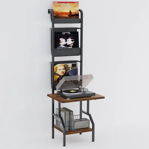 Lutown-Teen Soporte para tocadiscos con almacenamiento de vinilo, mesa para tocadiscos con capacidad para hasta 200 álbumes, soporte giratorio de 5