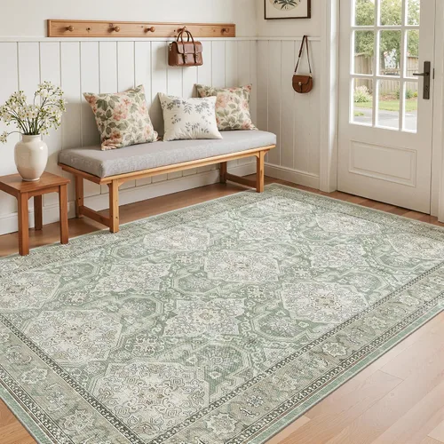 Miniatura 212 de Alfombra de pasillo Soalmost 2'6" x 10' lavable, alfombra antideslizante para cocina, baño, lavandería, alfombras vintage ultra delgadas para Beige