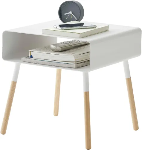 Miniatura 9 de YAMAZAKI Home Mesa auxiliar lisa con estante de almacenamiento abierto, acento rectangular que ahorra espacio, sala de estar, dormitorio, sofá, mesa