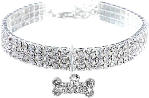 Collar para mascotas con diamantes, colgante de hueso elástico de diamante de cristal ajustable para boda, gato y perro, collar pequeño para