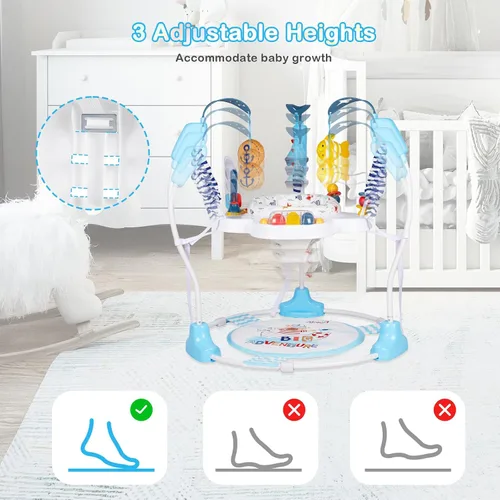 Miniatura 8 de Centro de Actividad para Bebés, Saltarines y Rebotadores Infantiles con Música, Luces, Juguetes para Bebés, Asiento Giratório de 360°, 3 Alturas