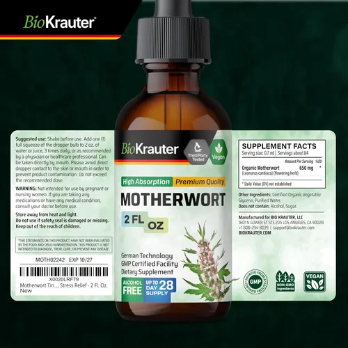 Miniatura 9 de BIO KRAUTER® Suplementos de perimenopausia y menopausia para mujeres* - Tintura vegana de agripalma de 2 onzas líquidas Suministro de 28 días